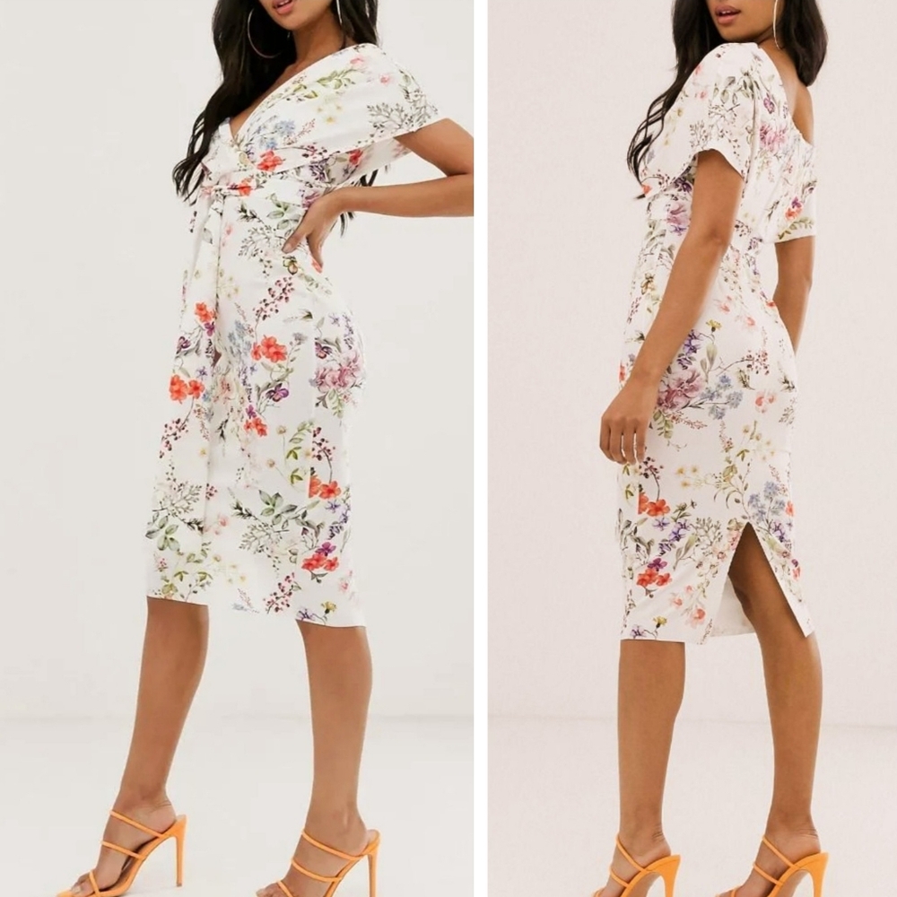 Asos Floral Midi Fallen Shoulder dress Maternity